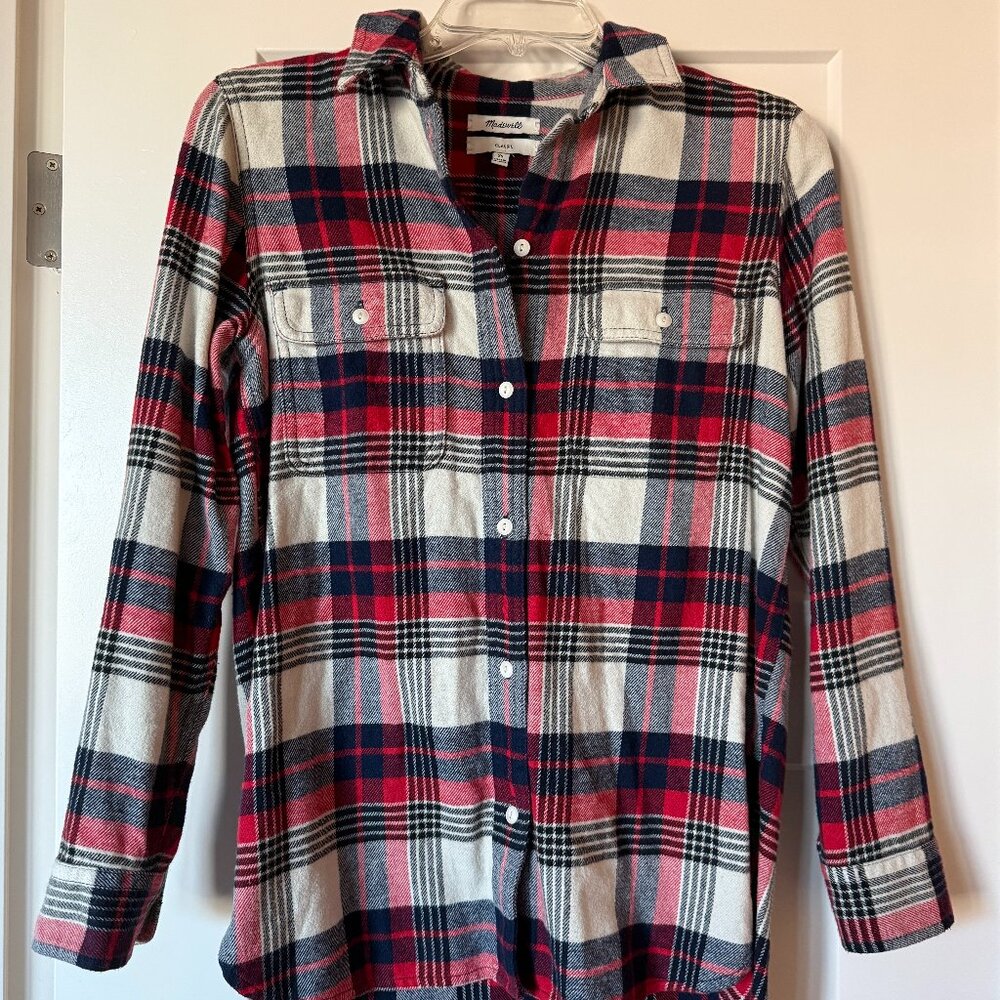 Madewell Women’s Flannel Classic Ex-Boyfriend Shirt Red Plaid Size XS
